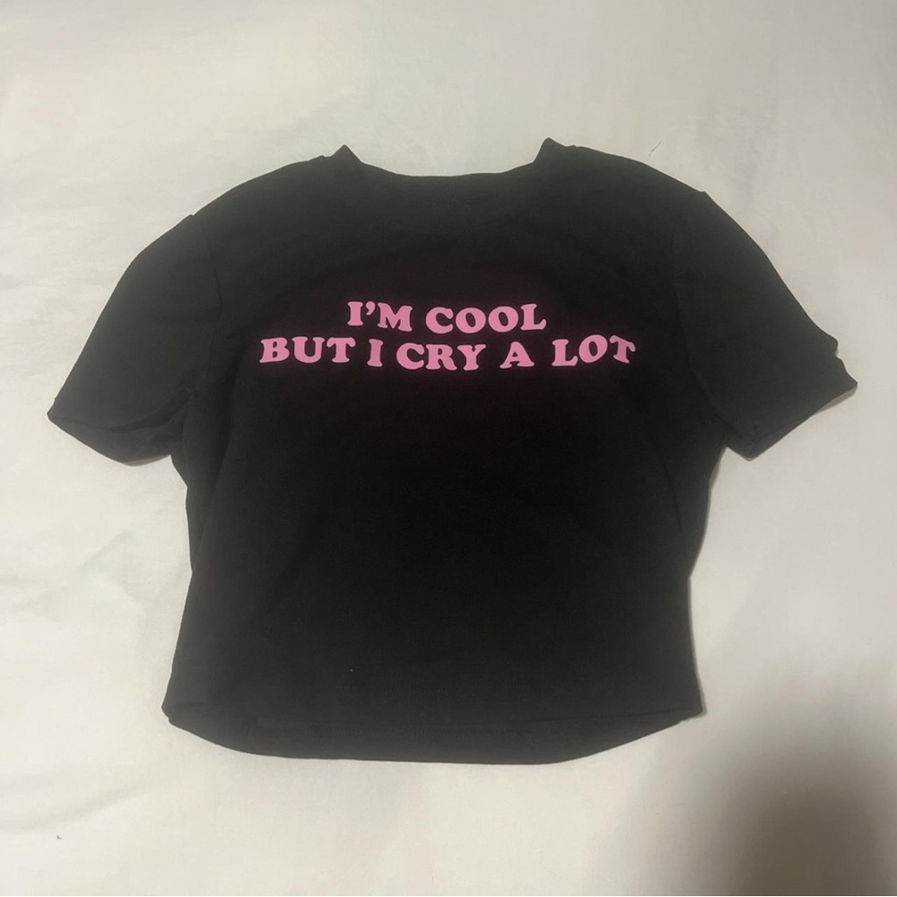 Black T-Shirt with Pink Text